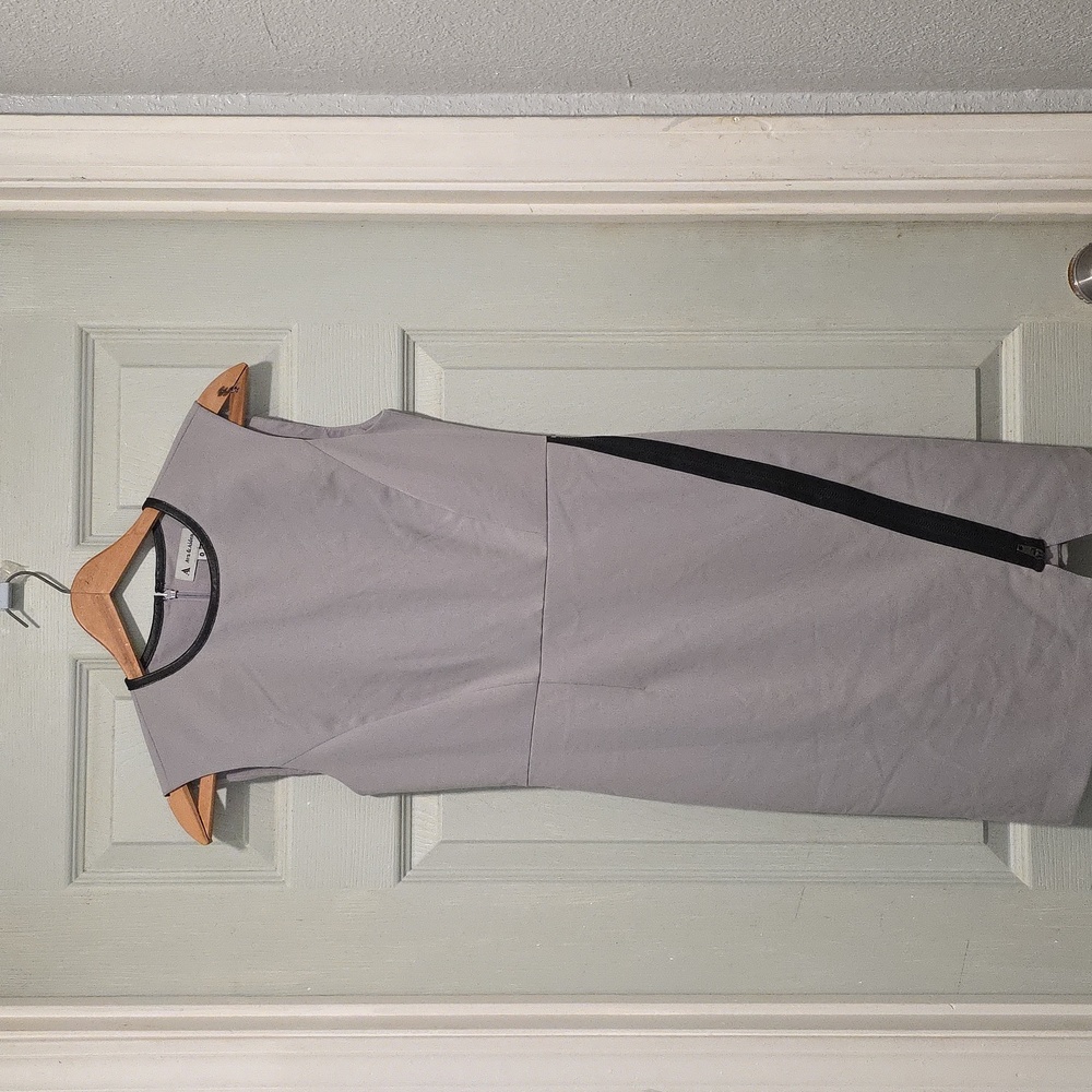 Ava & Aiden black leather trim asymmetrical front zipper cocktail dress